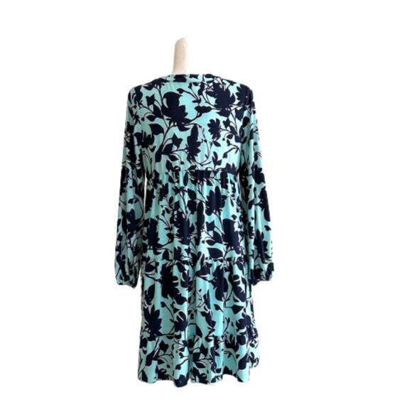 Honeyme Dress Light Blue Navy Floral Print Boho V-Neck Long Sleeve Tiered Small - Picture 5 of 12